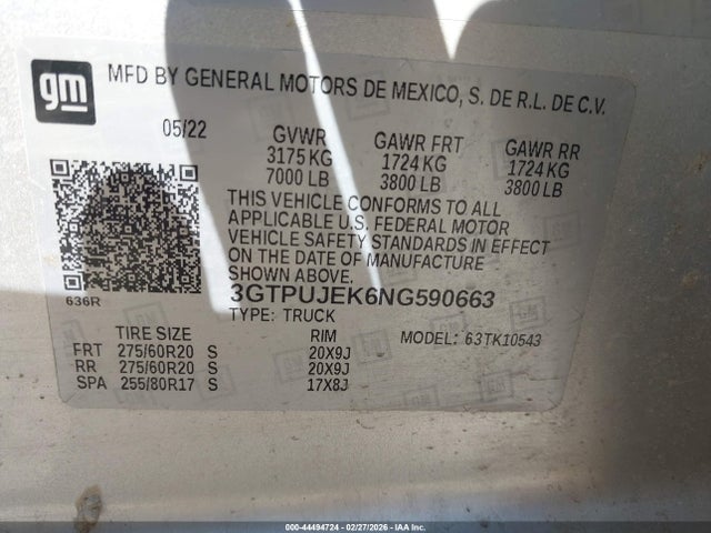 2022 GMC SIERRA 1500 3GTPUJEK6NG590663 Photo 8