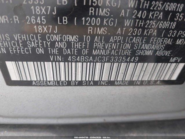 4S4BSAJC3F3335449 Subaru Outback 2.5i Limited