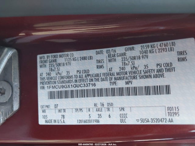 1FMCU9GX1GUC33716 Ford ESCAPE SE
