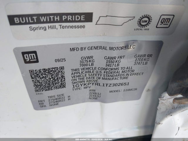 Продажа на аукционе авто 2026 Cadillac Lyriq Signature Sport Awd, vin: 1GYKPYRL1TZ302651, номер лота: 44494770