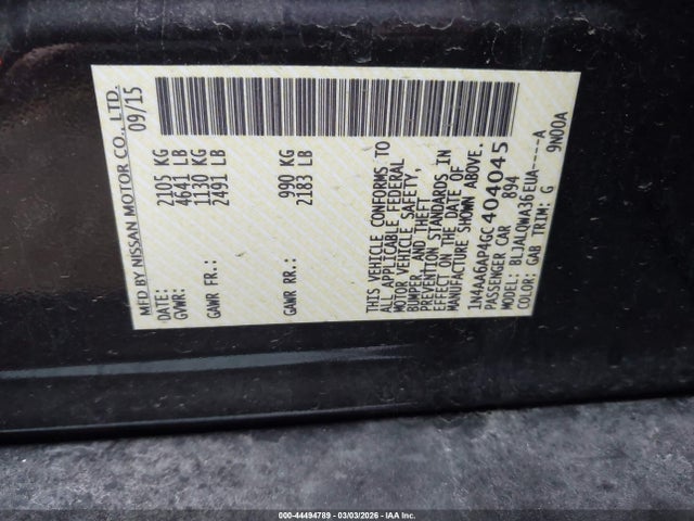 44494789 :رقم المزاد ، 1N4AA6AP4GC404045 vin ، 2016 Nissan Maxima 3.5 S مزاد بيع