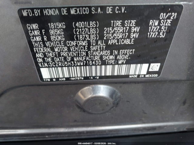 3CZRU5H33MM716430 Honda Hr-v 2wd Lx