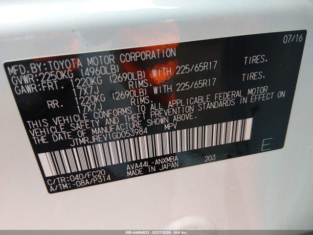 JTMRJREV1GD053984 Toyota Rav4 Hybrid Xle