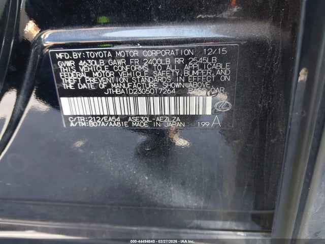 Aukcja sprzedaży 2016 Lexus Is 200t, vin: JTHBA1D23G5017264, numer aukcji: 44494840