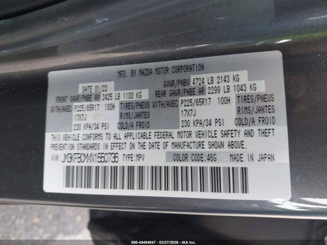 Aukcja sprzedaży 2022 Mazda Cx-5 2.5 S Preferred, vin: JM3KFBCMXN1550736, numer aukcji: 44494847