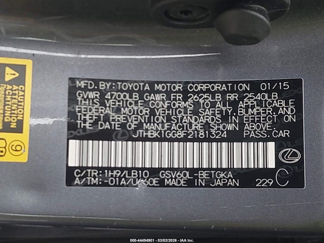 Продажа на аукционе авто 2015 Lexus Es 350, vin: JTHBK1GG8F2181324, номер лота: 44494901