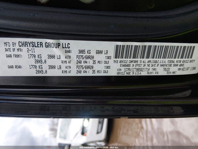 Продаж на аукціоні авто 2011 Ram Ram 1500 Slt, vin: 1D7RV1CT9BS621710, номер лоту: 44494950