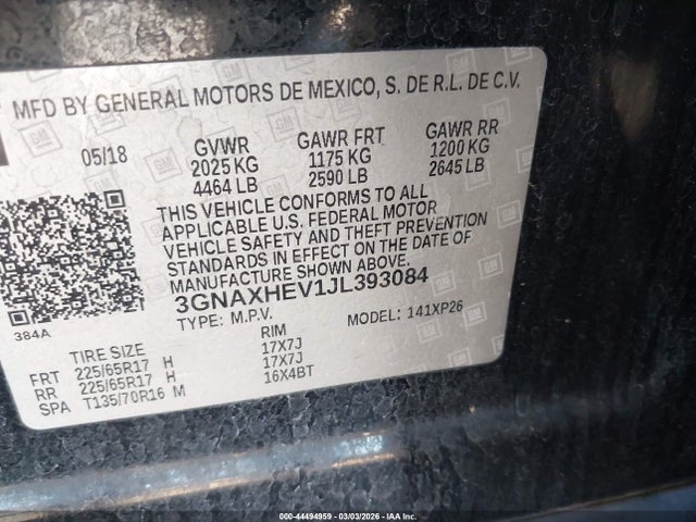 3GNAXHEV1JL393084 Chevrolet EQUINOX LS