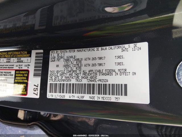 44494962 :رقم المزاد ، 3TMLB5JN2SM093859 vin ، 2025 Toyota Tacoma Trd Off Road مزاد بيع
