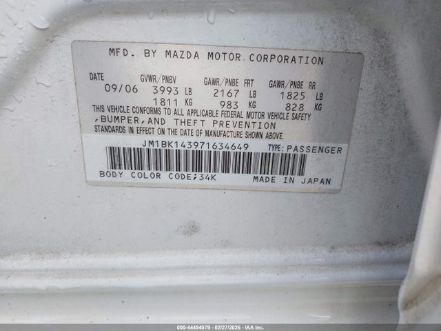 Aukcja sprzedaży 2007 Mazda Mazda3 S Sport, vin: JM1BK143971634649, numer aukcji: 44494979
