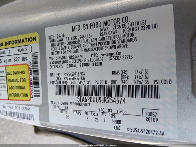 Ford Fusion Hybrid S 2018 3FA6P0UU9JR254574 Image 9