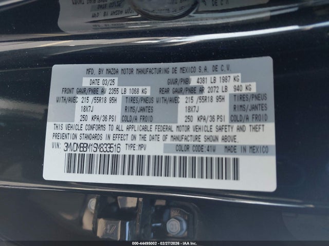 44495002 :رقم المزاد ، 3MVDMBBM1SM833516 vin ، 2025 Mazda Cx-30 2.5 S Select Sport مزاد بيع