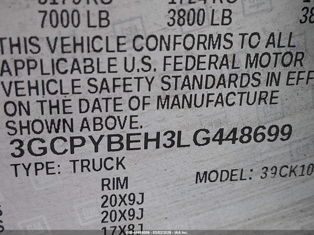 3GCPYBEH3LG448699 Chevrolet Silverado 1500 4wd Short Bed Custom