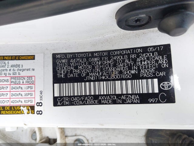 JTNB11HKXJ3007650 Toyota CAMRY LE