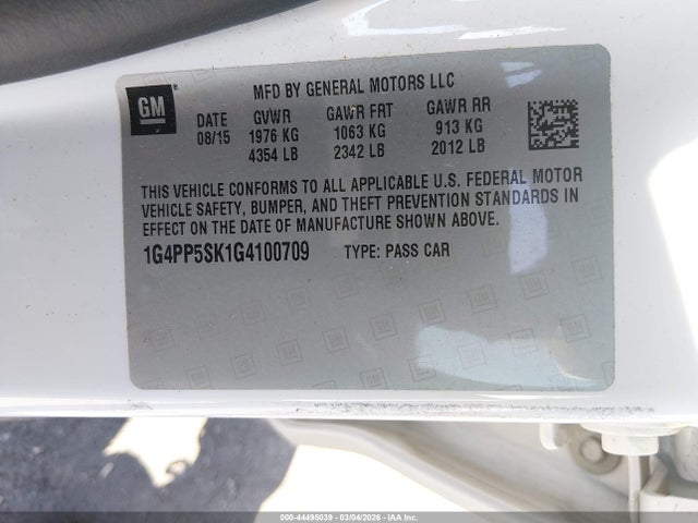 Продажа на аукционе авто 2016 Buick Verano, vin: 1G4PP5SK1G4100709, номер лота: 44495039