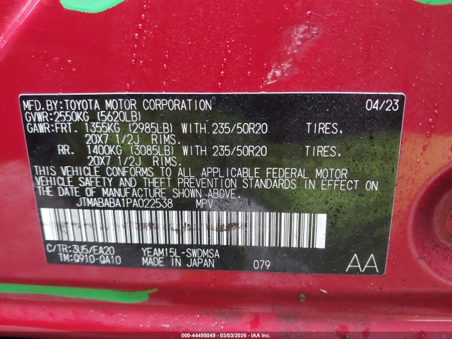 44495049 :رقم المزاد ، JTMABABA1PA022538 vin ، 2023 Subaru Solterra Limited مزاد بيع
