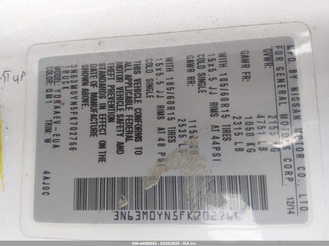 3N63M0YN5FK702766 Chevrolet City Express 1ls