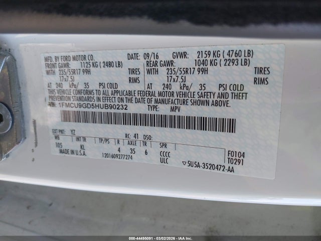Ford ESCAPE SE 2017 1FMCU9GD5HUB90232 Image 9