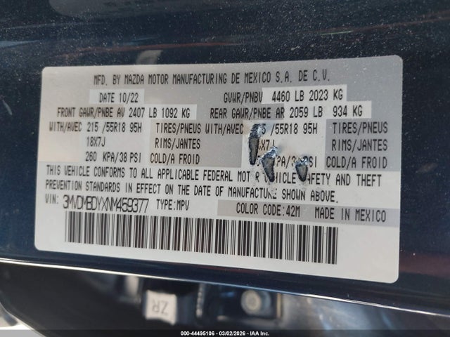 Aukcja sprzedaży 2022 Mazda Cx-30 2.5 Turbo Premium, vin: 3MVDMBDYXNM459377, numer aukcji: 44495106