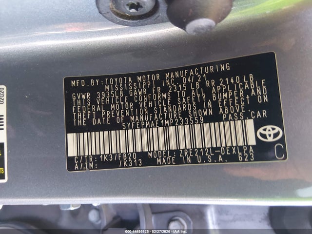 5YFEPMAE1MP233559 Toyota COROLLA LE