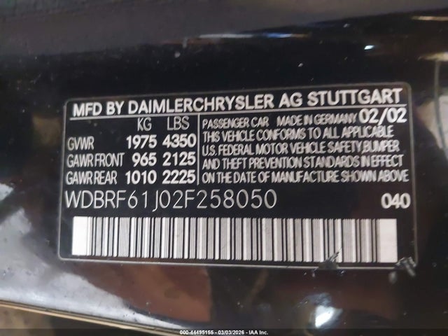 Продажа на аукционе авто 2002 Mercedes-benz C 240, vin: WDBRF61J02F258050, номер лота: 44495155