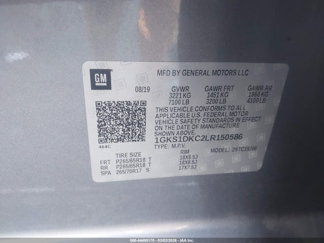 Продажа на аукционе авто 2020 Gmc Yukon 2wd Slt Standard Edition, vin: 1GKS1DKC2LR150586, номер лота: 44495170