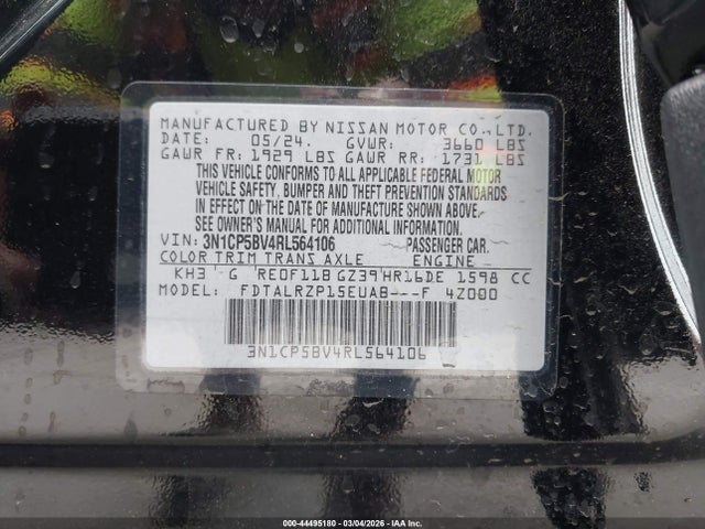 3N1CP5BV4RL564106 Nissan Kicks S Xtronic Cvt