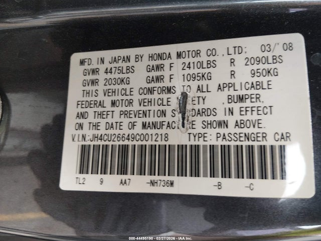 Aukcja sprzedaży 2009 Acura Tsx, vin: JH4CU26649C001218, numer aukcji: 44495190