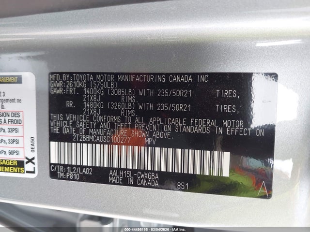 44495195 :رقم المزاد ، 2T2BBMCA0SC100277 vin ، 2025 Lexus Rx 350h Luxury مزاد بيع