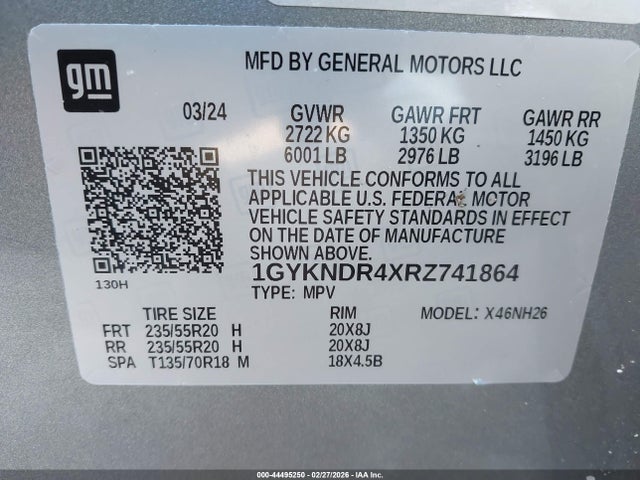 44495250 :رقم المزاد ، 1GYKNDR4XRZ741864 vin ، 2024 Cadillac Xt5 Awd Premium Luxury مزاد بيع