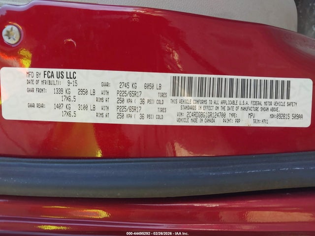 Aukcja sprzedaży 2016 Dodge Grand Caravan American Value Pkg, vin: 2C4RDGBG1GR124700, numer aukcji: 44495292