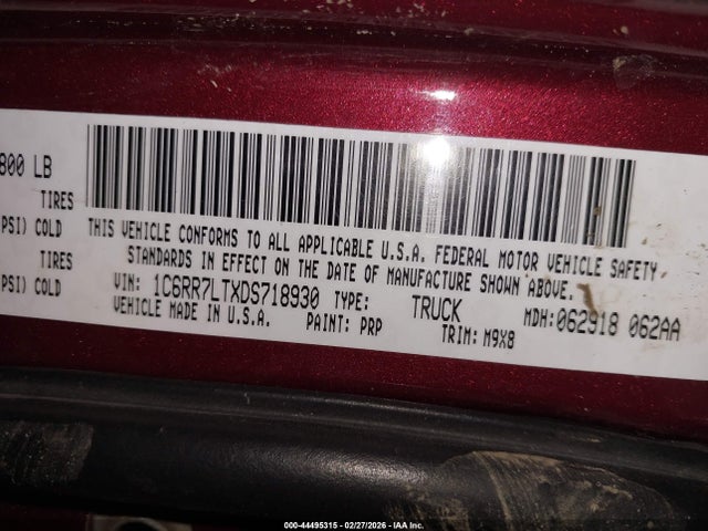 44495315 :رقم المزاد ، 1C6RR7LTXDS718930 vin ، 2013 Ram 1500 Big Horn مزاد بيع