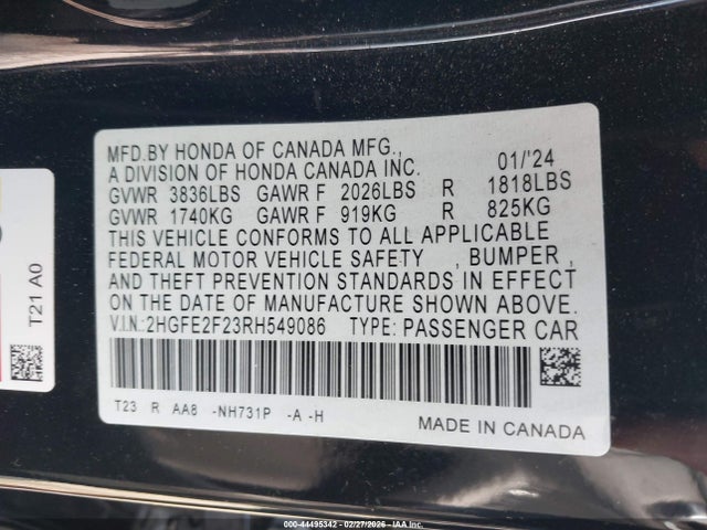 Honda Civic Lx 2024 2HGFE2F23RH549086 Image 9