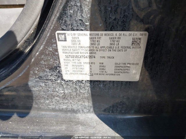 44495345 :رقم المزاد ، 3GTU2VECXFG472674 vin ، 2015 Gmc Sierra 1500 Slt مزاد بيع