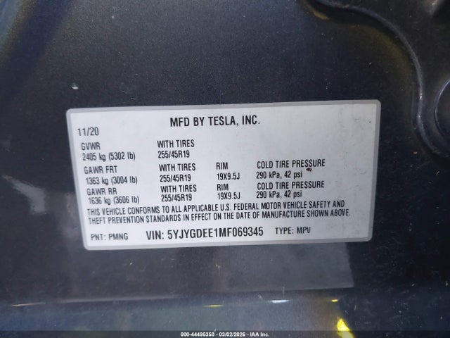 5YJYGDEE1MF069345 Tesla Model Y Long Range Dual Motor All-wheel Drive