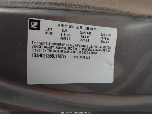 2006 Buick Lucerne Cxl მანქანა იყიდება აუქციონზე, vin: 1G4HD57266U170727, აუქციონის ნომერი: 44495385