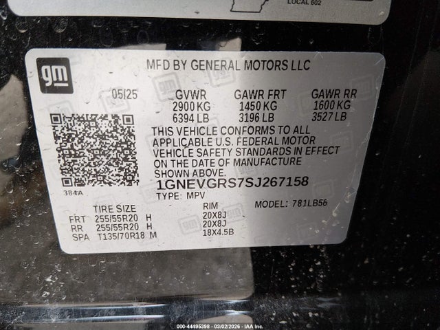 1GNEVGRS7SJ267158 Chevrolet Traverse Awd Lt