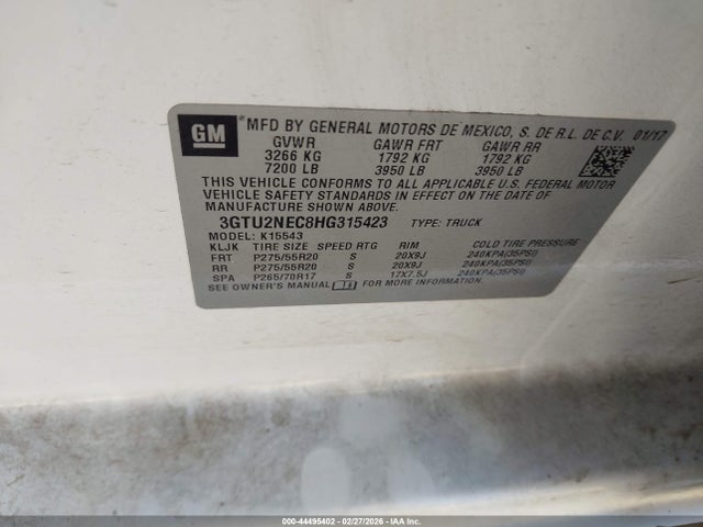 3GTU2NEC8HG315423 GMC Sierra 1500 Slt