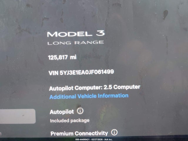 Aukcja sprzedaży 2018 Tesla Model 3 Long Range/mid Range, vin: 5YJ3E1EA0JF061499, numer aukcji: 44495421