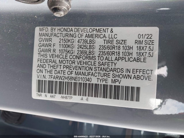 2022 HONDA CR-V 7FARW2H58NE010340 Photo 8