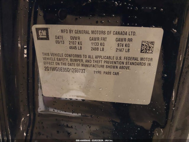 2013 Chevrolet Impala Lt მანქანა იყიდება აუქციონზე, vin: 2G1WG5E35D1259737, აუქციონის ნომერი: 44495448