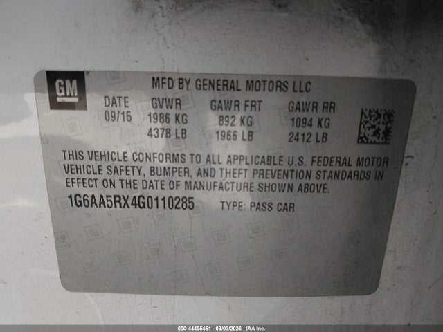 2016 Cadillac Ats Standard მანქანა იყიდება აუქციონზე, vin: 1G6AA5RX4G0110285, აუქციონის ნომერი: 44495451