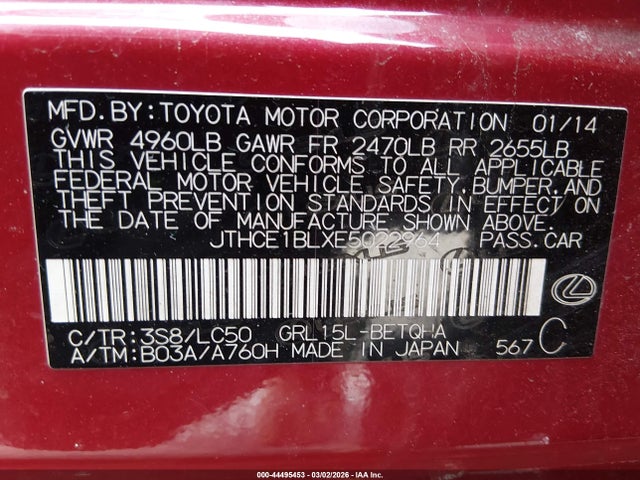 44495453 :رقم المزاد ، JTHCE1BLXE5022964 vin ، 2014 Lexus Gs 350 مزاد بيع