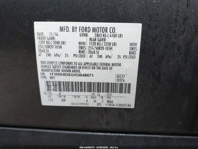 Продажа на аукционе авто 2017 Ford Explorer Xlt, vin: 1FM5K8D8XHGB48671, номер лота: 44495479