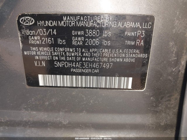 Aukcja sprzedaży 2014 Hyundai Elantra Se, vin: 5NPDH4AE3EH467497, numer aukcji: 44495489