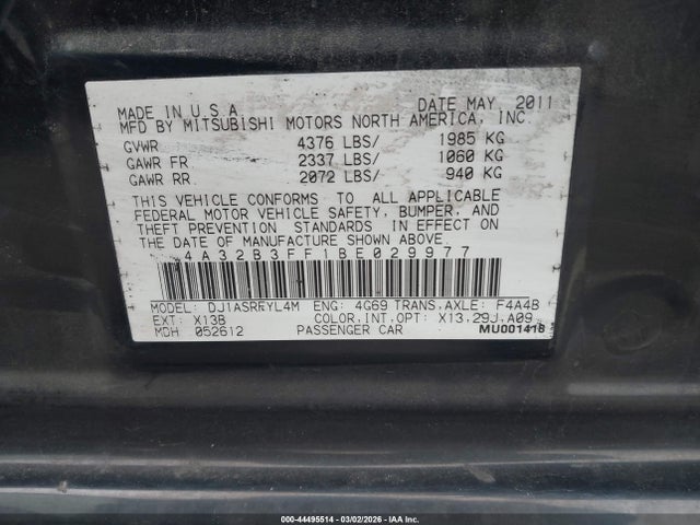 2011 MITSUBISHI GALANT 4A32B3FF1BE029977 Photo 8