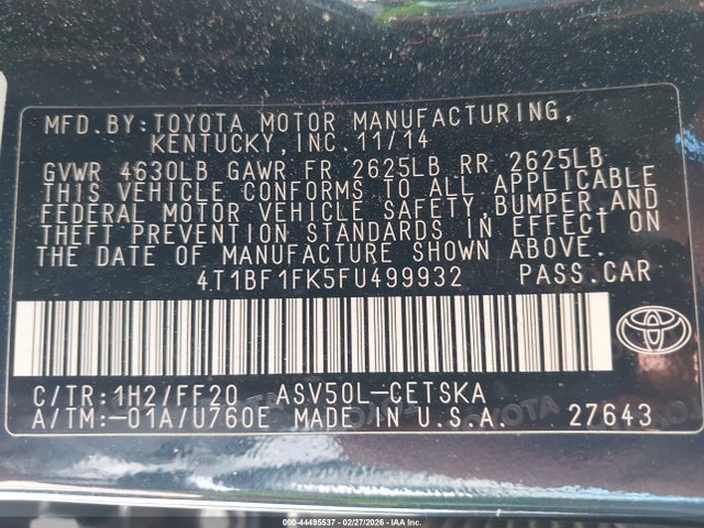 Toyota CAMRY SE 2015 4T1BF1FK5FU499932 Image 9