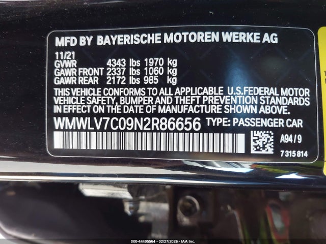 Aukcja sprzedaży 2022 Mini Clubman Cooper S, vin: WMWLV7C09N2R86656, numer aukcji: 44495564
