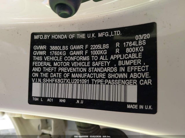 2020 HONDA CIVIC TYPE R SHHFK8G7XLU201091 Photo 8