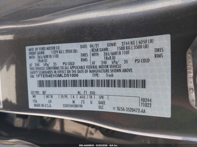 Ford RANGER XL 2021 1FTER4EH3MLD51006 Image 9
